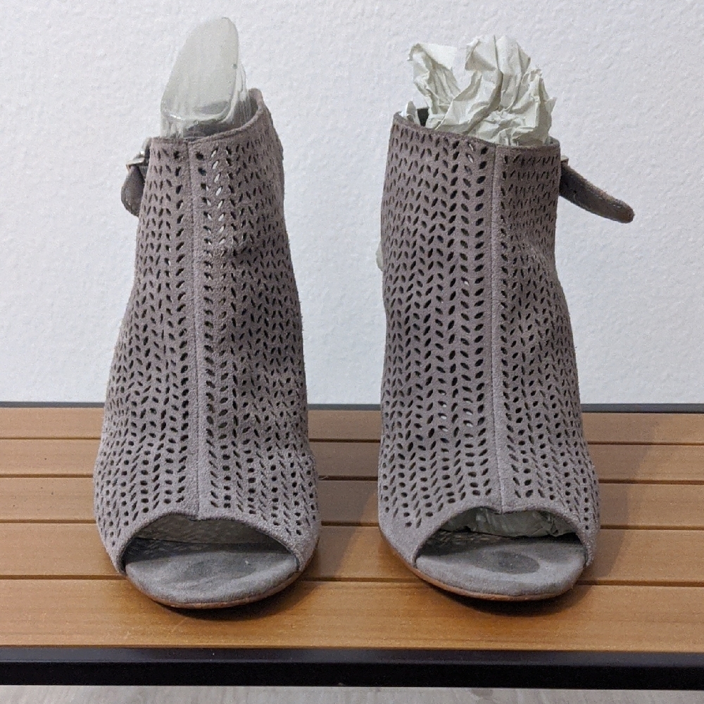 Vince Camuto Gray Peep-Toe Ankle Booties with Chunky Heel